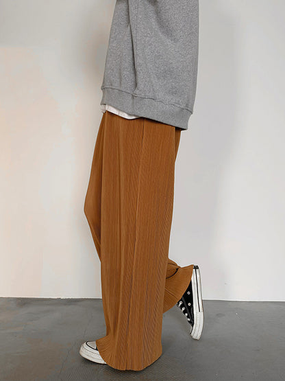 xakxx Casual Solid Color Pleats Capri-Pants Bottoms