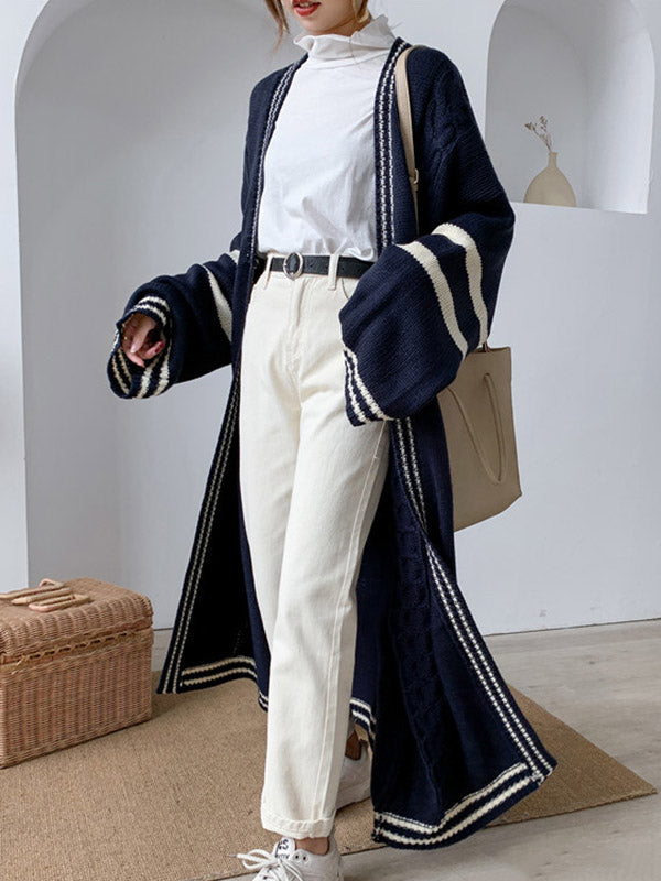 xakxx Urban Loose Contrast Color Striped Cardigan Coat