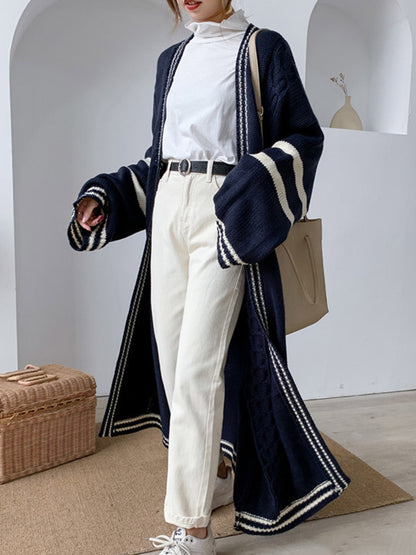 xakxx Urban Loose Contrast Color Striped Cardigan Coat