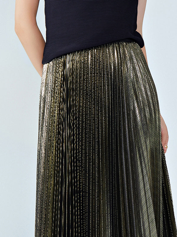 xakxx Loose Metallic Pleated Skirts Bottoms
