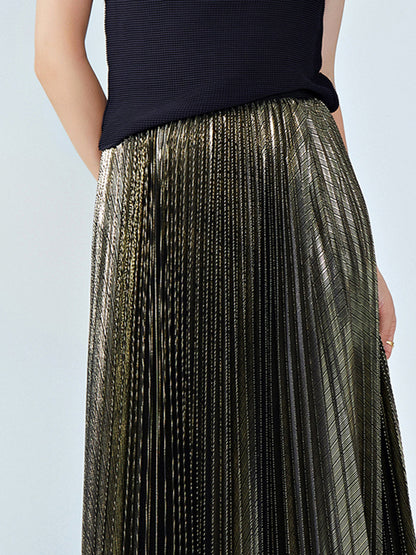 xakxx Loose Metallic Pleated Skirts Bottoms