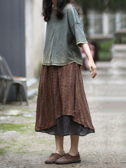 xakxx Retro Plaid Double-deck Skirt