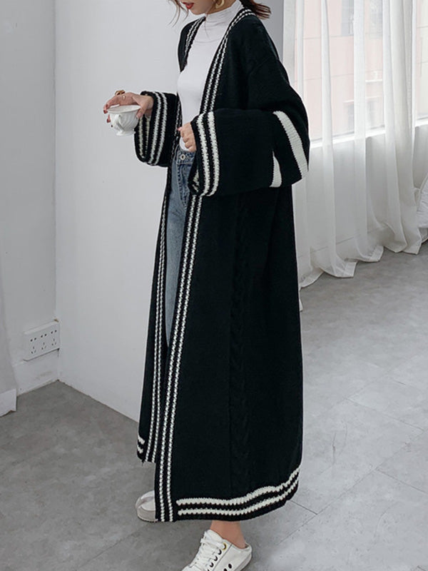 xakxx Urban Loose Contrast Color Striped Cardigan Coat