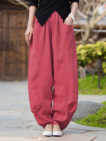 xakxx 7 Colors Casual Wide Leg High Waisted Solid Color Linen Pants