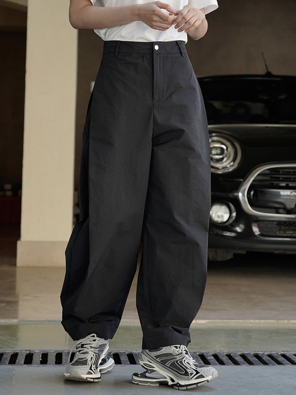 xakxx Loose Wide Leg High-Waisted Pleated Solid Color Casual Pants Bottoms Trousers