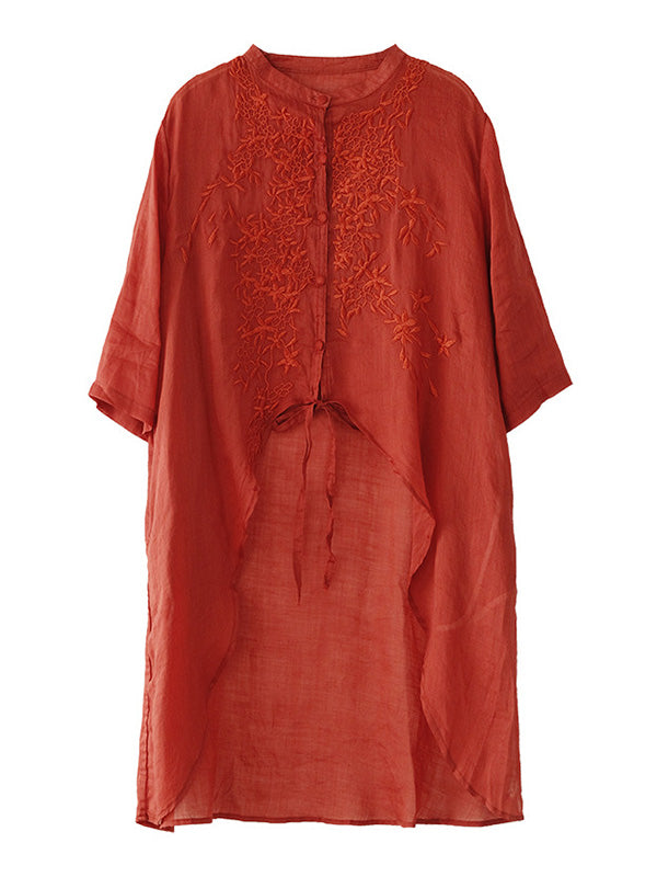 xakxx Original Embroidered Irregularity Round-Neck Blouse Tops