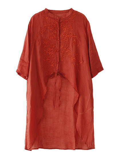 xakxx Original Embroidered Irregularity Round-Neck Blouse Tops