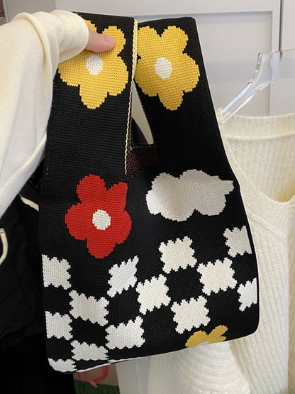 xakxx Floral Printed Plaid Bags Accessories Woven Handbag