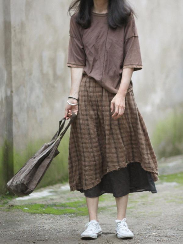 xakxx Retro Plaid Double-deck Skirt