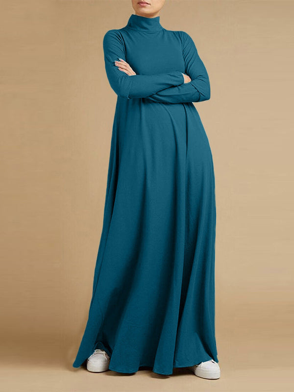 xakxx Casual Loose 4 Colors High-Neck Long Sleeves Maxi Dress