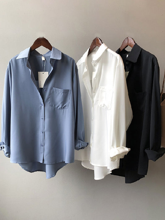 xakxx Urban Solid Color Lapel Long Sleeves Blouse
