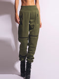 xakxx Stylish High-Waisted Solid Color Zipper Casual Sports Pants