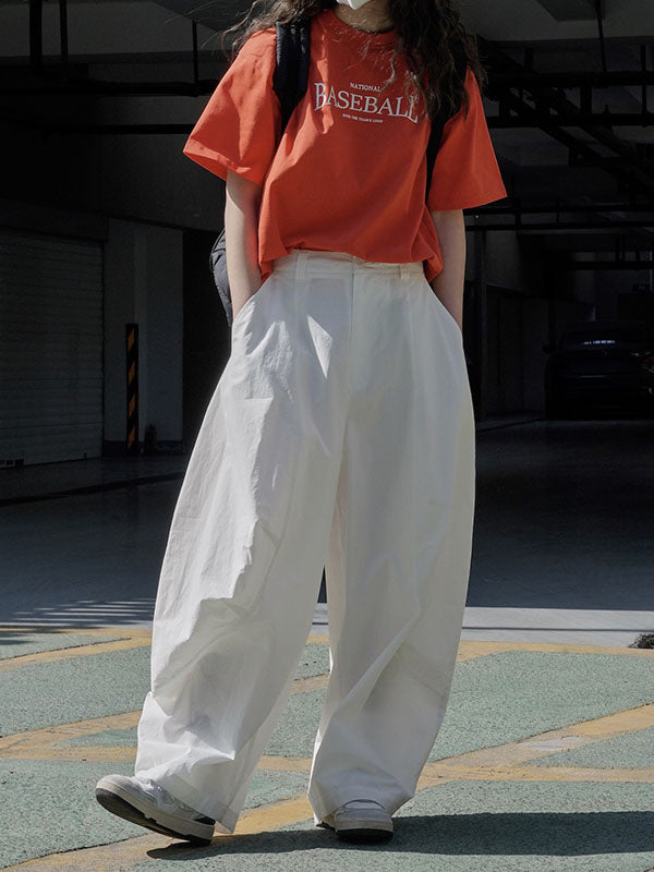 xakxx Loose Wide Leg Solid Color Split-Joint Casual Pants Bottoms Trousers