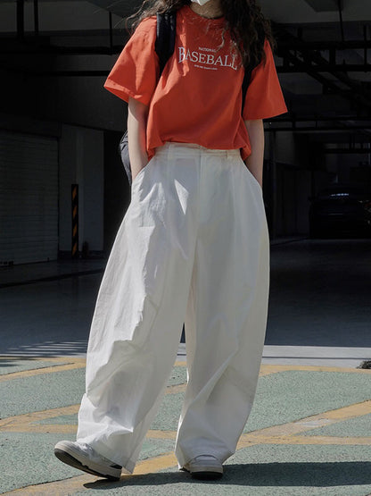 xakxx Loose Wide Leg Solid Color Split-Joint Casual Pants Bottoms Trousers