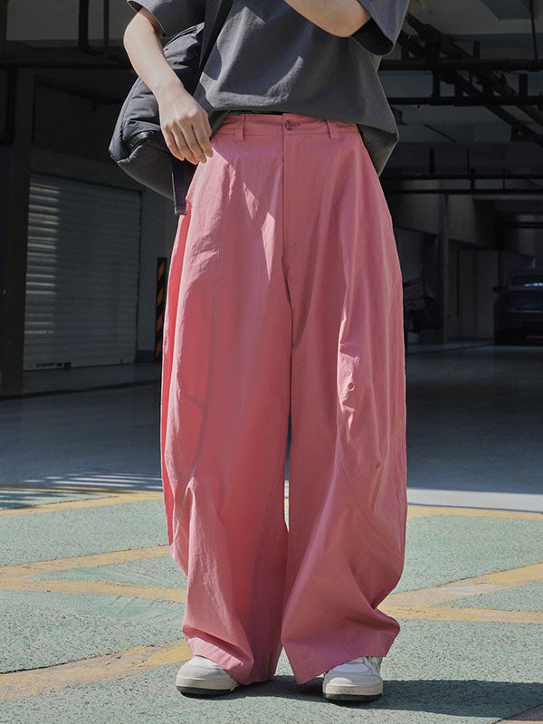 xakxx Loose Wide Leg Solid Color Split-Joint Casual Pants Bottoms Trousers