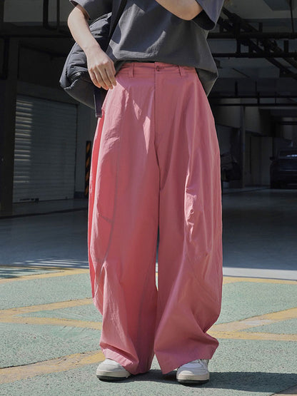 xakxx Loose Wide Leg Solid Color Split-Joint Casual Pants Bottoms Trousers