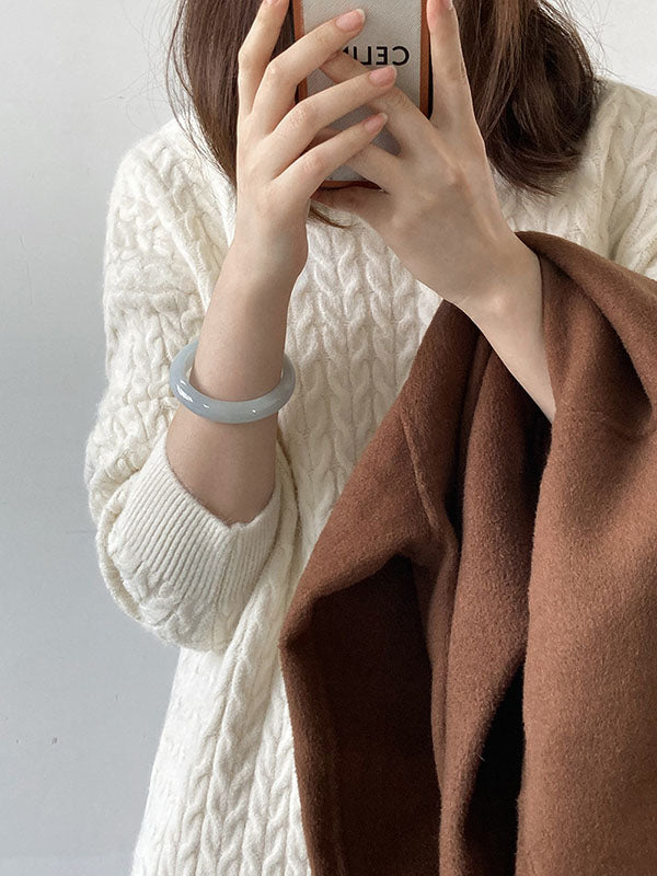 xakxx Stylish Loose Long Sleeves Solid Color High-Neck Twist Sweater Dresses