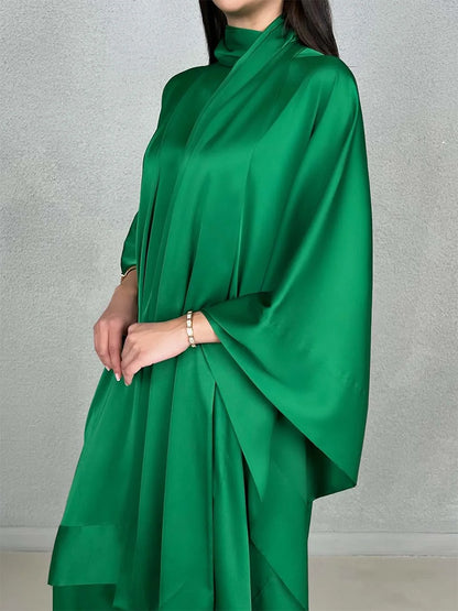 xakxx Batwing Sleeves Loose Solid Color Stand Collar T-Shirt Tops&Pants Two Pieces Set