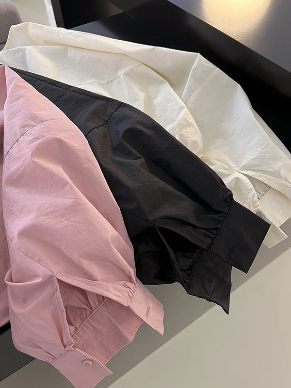 xakxx Batwing Sleeves Loose Elasticity Solid Color Round-Neck Blouses&Shirts Tops