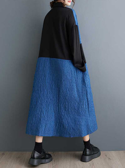 xakxx High-Low Long Sleeves Asymmetric Buttoned Split-Joint Lapel Midi Dresses