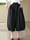 xakxx Cropped Pleated Wide Leg Casual Pants Bottoms
