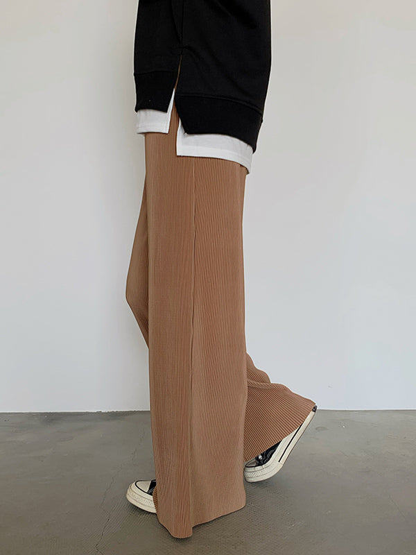 xakxx Casual Solid Color Pleats Capri-Pants Bottoms