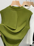 xakxx Plus Size Skinny Solid Color Split-Joint Mock Neck Vest Top