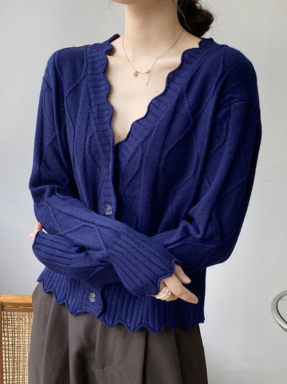 xakxx Original Stylish Casual 7 Colors Buttoned Jacquard V-Neck Sleeveless Cardigan Top