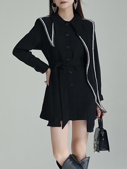 xakxx A-Line High Waisted Asymmetric Buttoned Lapel Mini Dresses