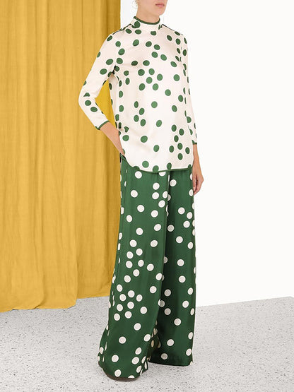 xakxx Casual Wide Leg Polka-Dot Elasticity Pants