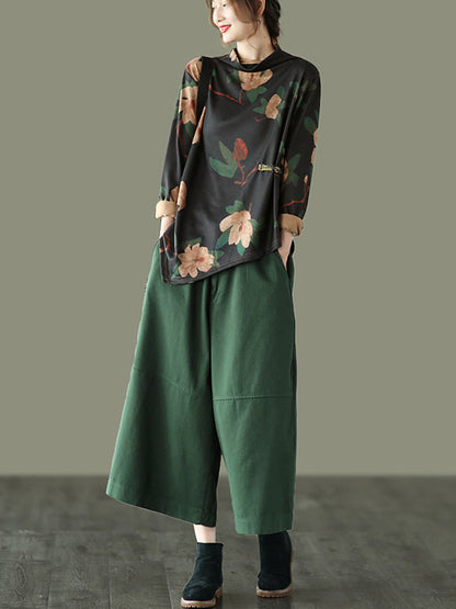 xakxx Simple Wide Leg Loose Solid Color Casual Pants Bottoms