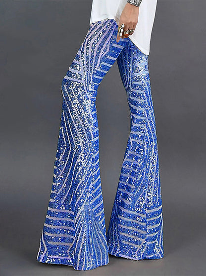 xakxx Flared Pants High Waisted Contrast Color Striped Sequined Pants
