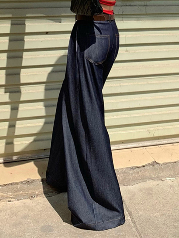xakxx Loose Wide Leg High-Waisted Pleated Solid Color Pants Trousers