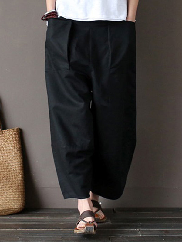 xakxx Simple 4 Colors Loose Linen Wide Leg Pants