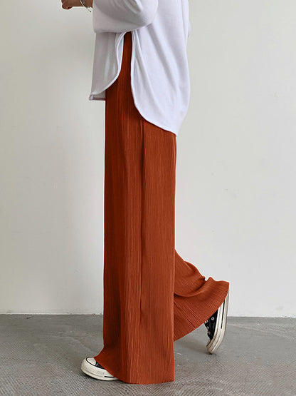 xakxx Casual Solid Color Pleats Capri-Pants Bottoms