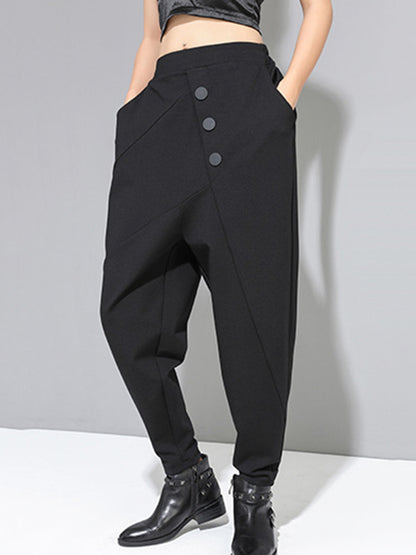 xakxx Personality Black With Button High-Waist Harem Pants