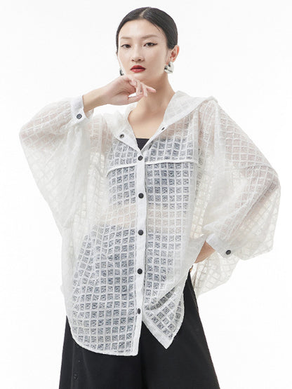 xakxx Loose Batwing Sleeves Sun Protection See-Through Blouse