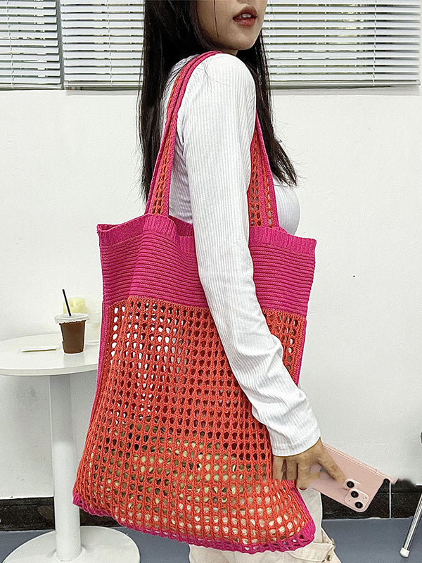 xakxx Beach Contrast Color Hollow Bags Accessories