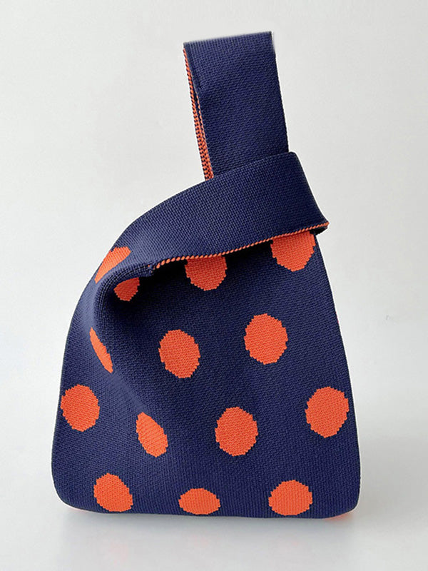 xakxx Contrast Color Polka-Dot Split-Joint Woven Bags Handbags
