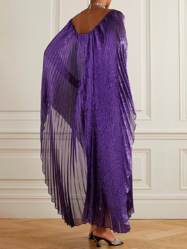 xakxx Batwing Sleeves Pleated Off-the-shoulder Maxi Dresses