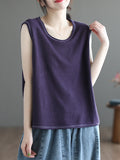 xakxx Loose Sleeveless Solid Color Round-Neck Knitting Vest Top