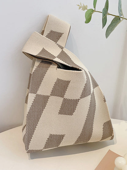 xakxx Contrast Color Letter Print Woven Bags Handbag