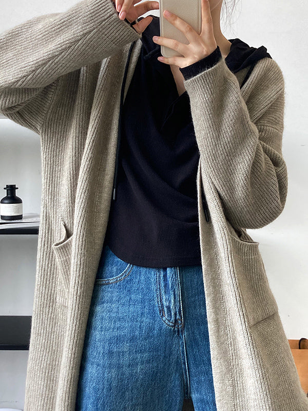 xakxx Casual Loose Solid Color Cardigan Tops