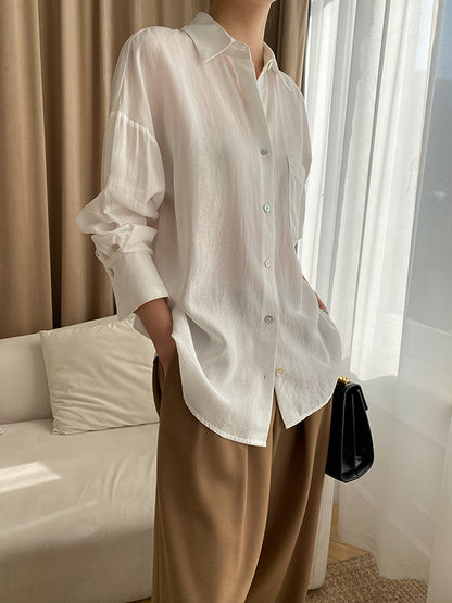 xakxx Solid Color Lapel Blouses&Shirts Tops