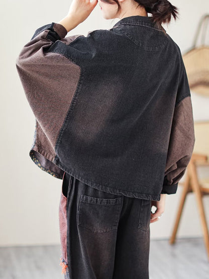 xakxx Contrast Color Fringed Split-Joint Long Sleeves Printed Outwear + Harem Pants  Two Pieces Set