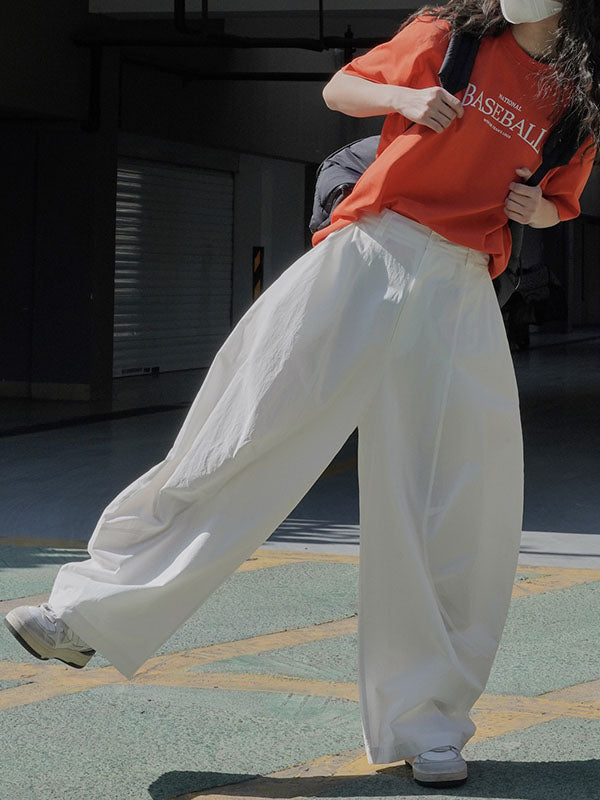 xakxx Loose Wide Leg Solid Color Split-Joint Casual Pants Bottoms Trousers