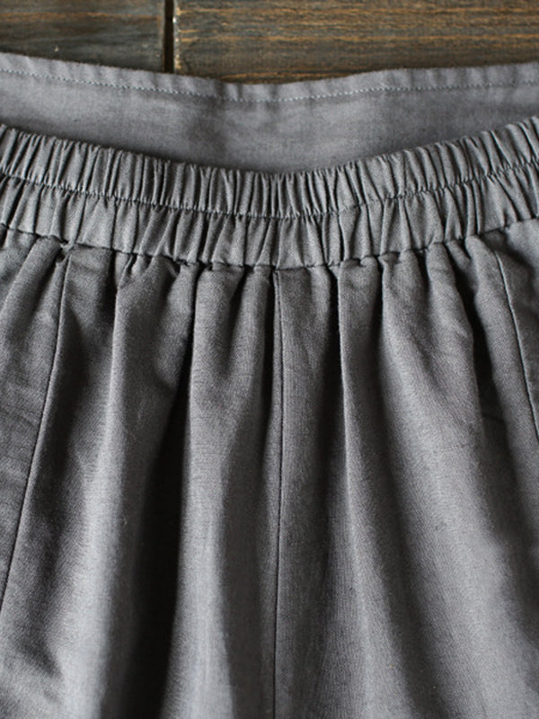 xakxx Simple 4 Colors Loose Linen Wide Leg Pants