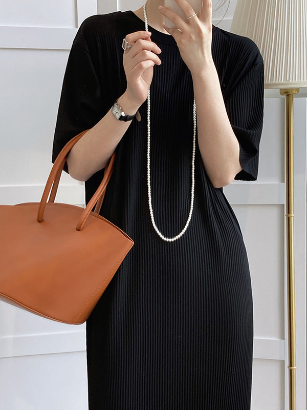 xakxx Original Casual Pleated Solid Color Midi Dress