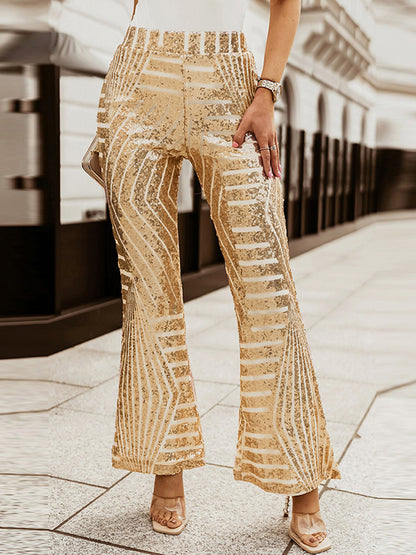 xakxx Flared Pants High Waisted Contrast Color Striped Sequined Pants