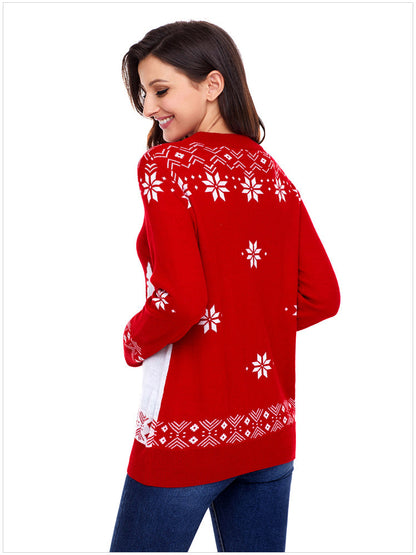 xakxx Cute Christmas Elk Sequins Glasses Gray Knitting Sweater